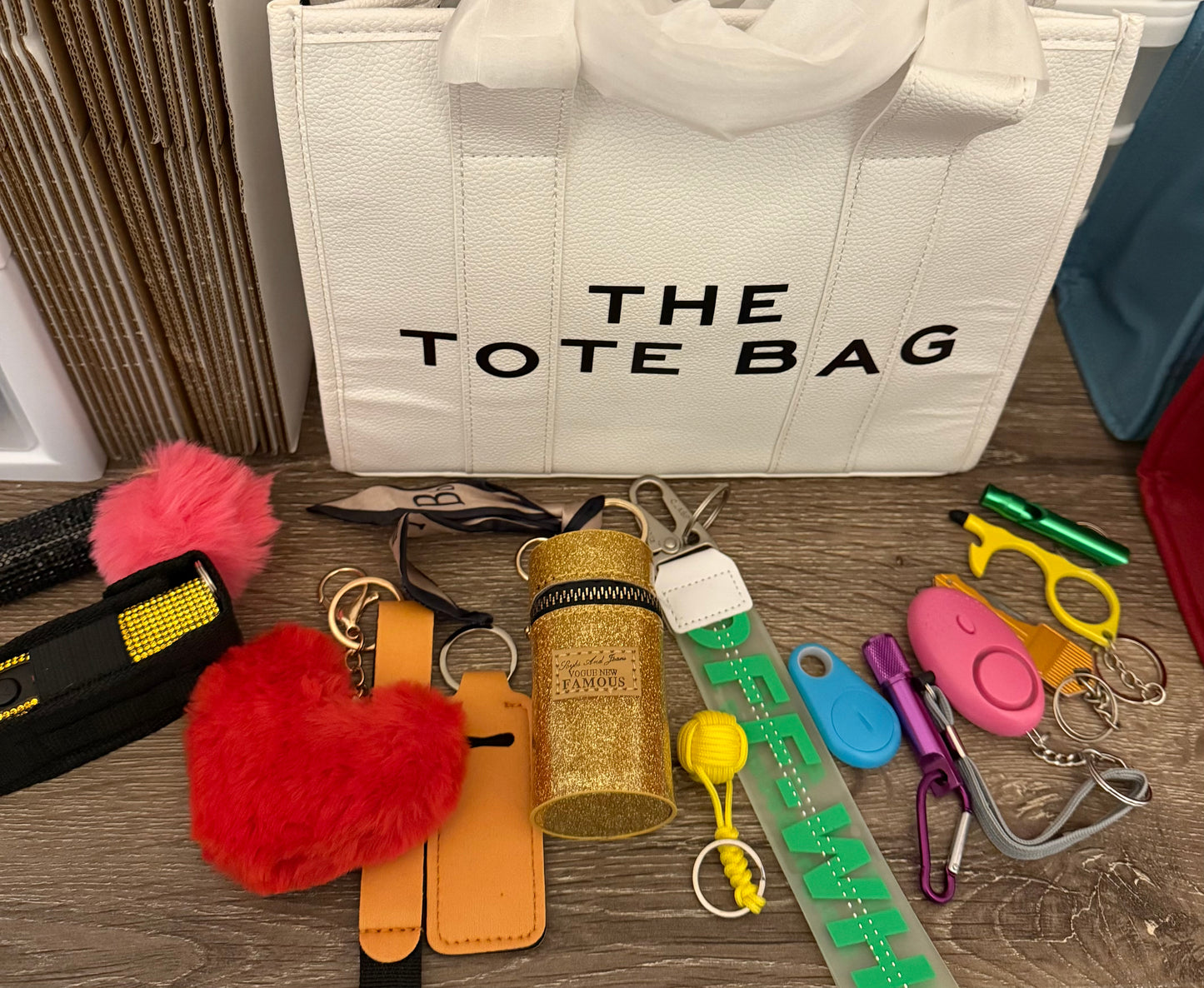 Mega safety keychain set with medium tote bag