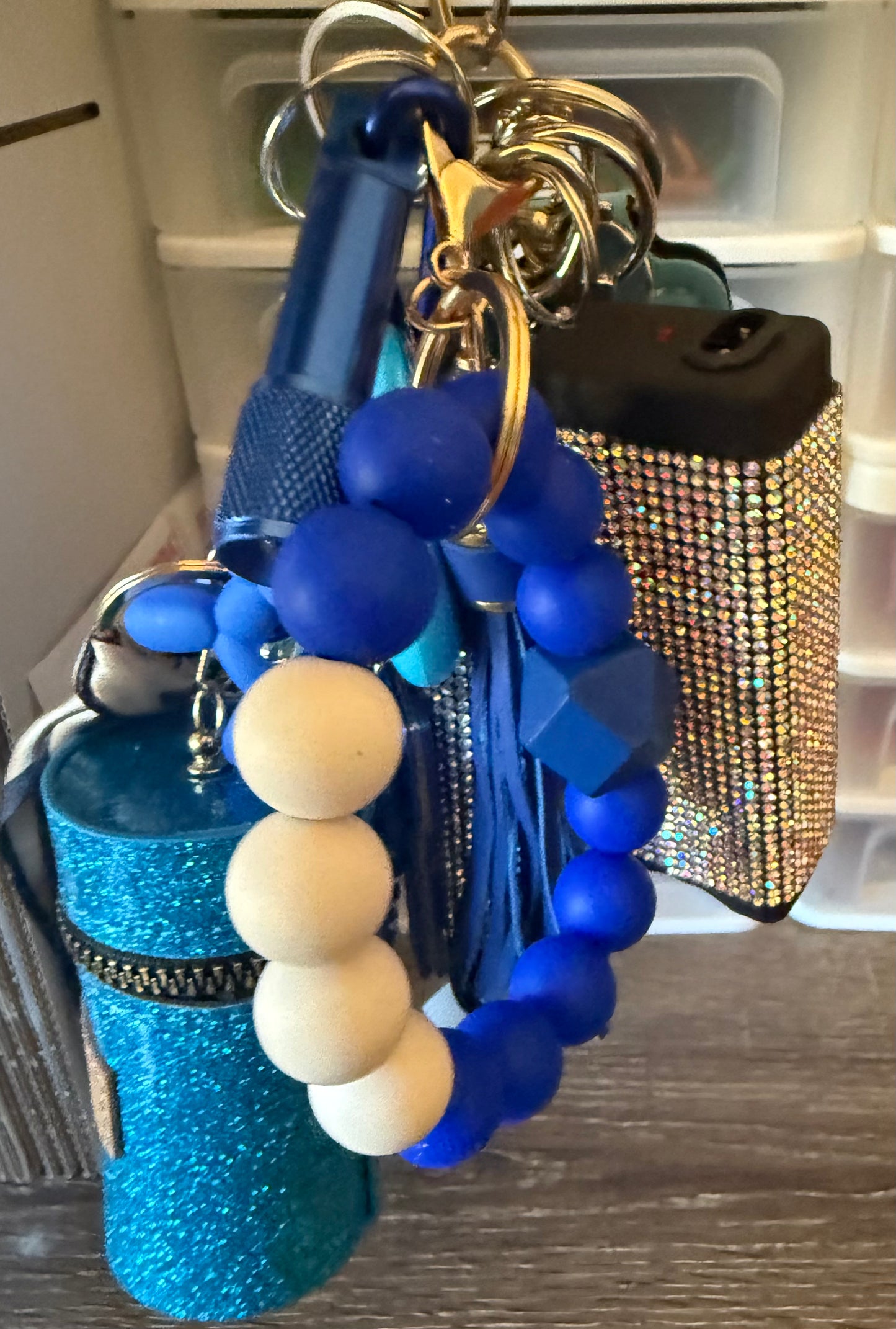 15 piece blue and silver safety keychain set!