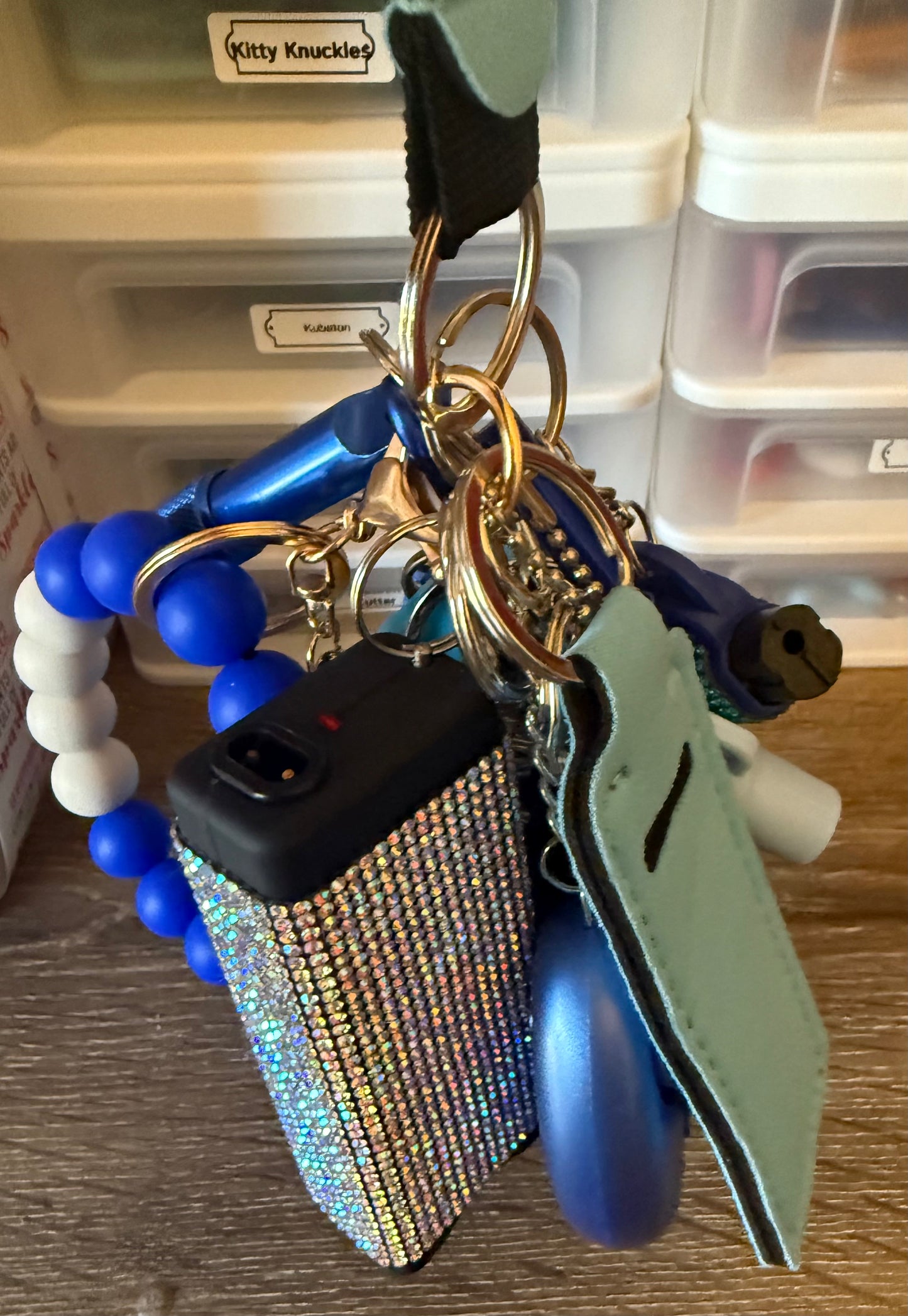 15 piece blue and silver safety keychain set!