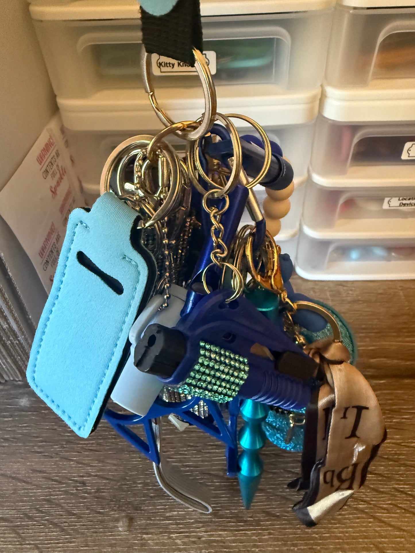 15 piece blue and silver safety keychain set!