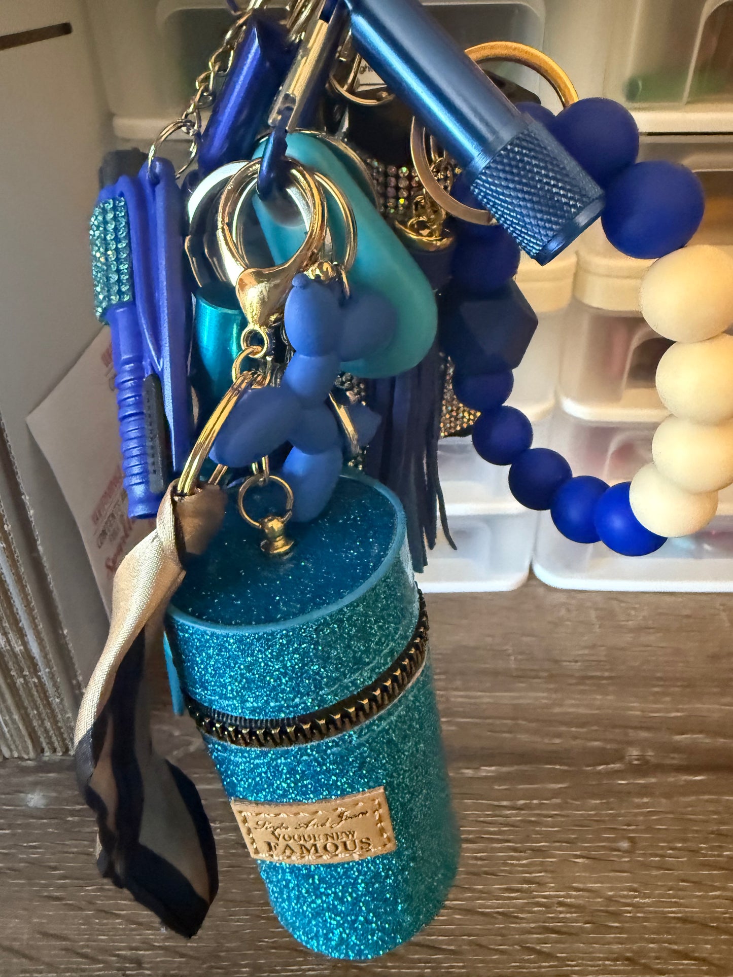 15 piece blue and silver safety keychain set!